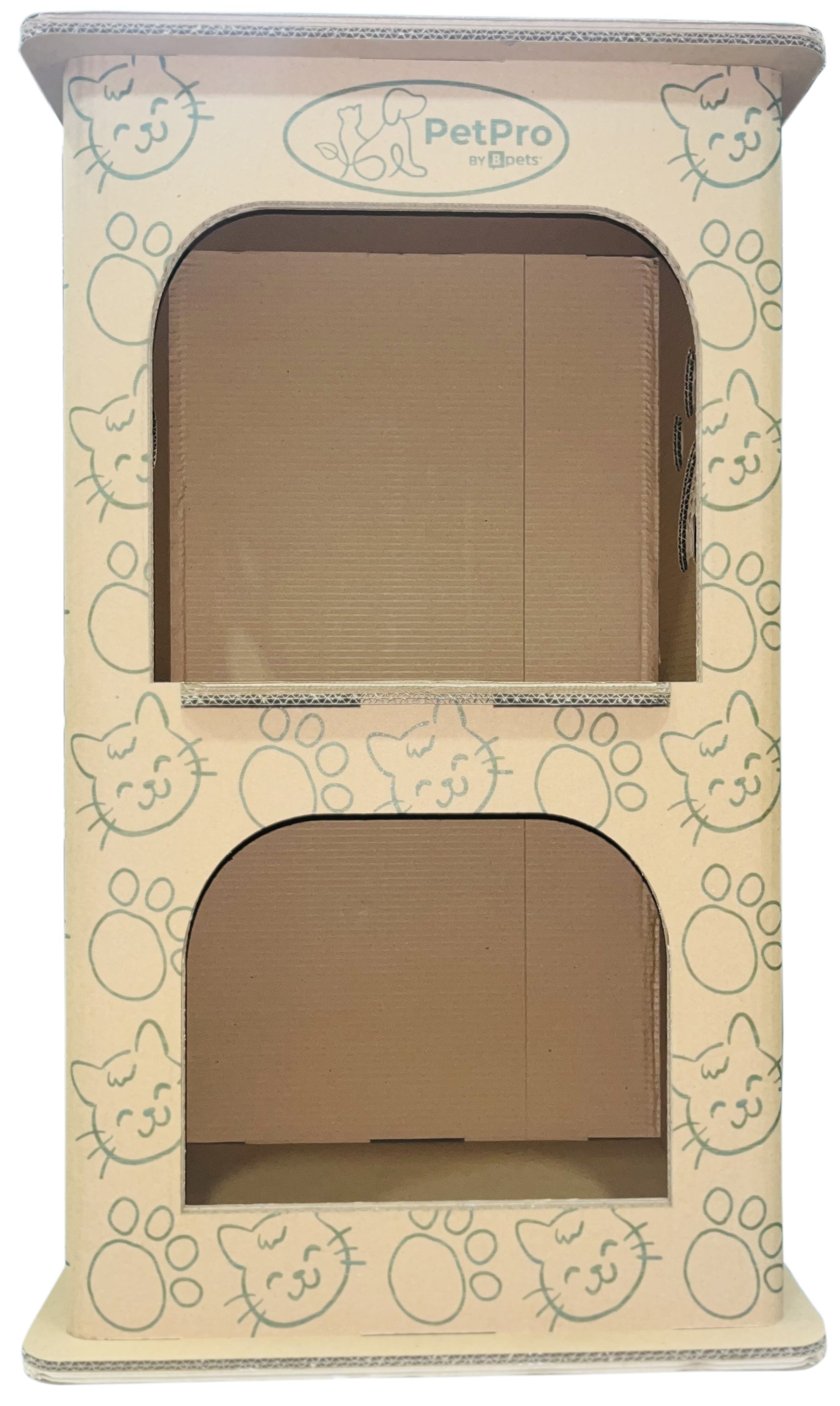 PetPro 2-Floor Pet House, Cat House, Small Animal Hideaway, Eco-Friendly Play House, Corrugated Cardboard Cat Condo, Rabbit Hutch Alternative, Easy Assembly, Durable & Spacious