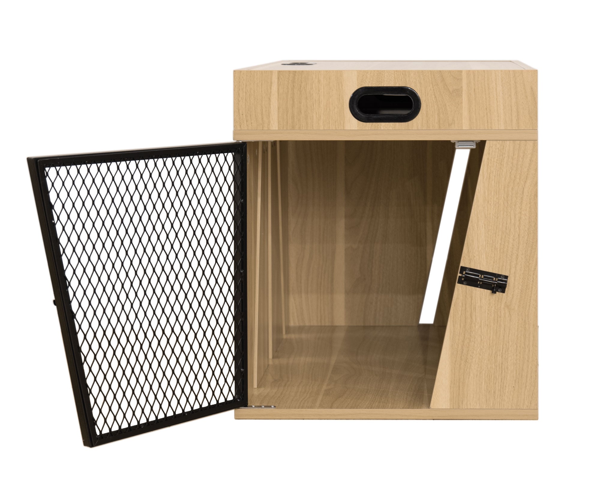 Lucky Kennels Penny Pet Crate Stylish Dog Furniture with Sleek Black Metal gate, enhances Airflow and Visibility.