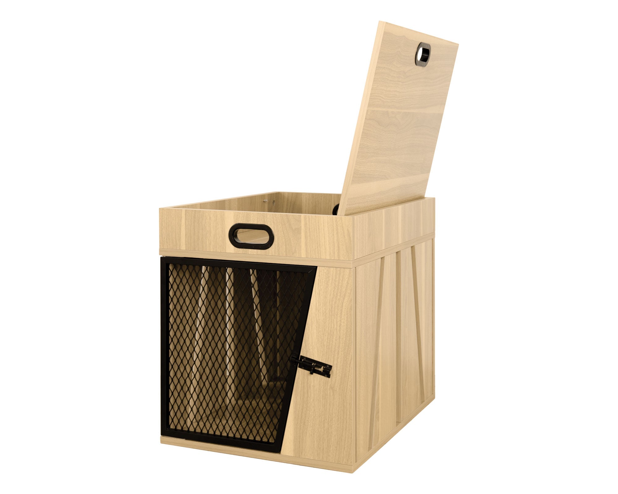 Lucky Kennels Penny Pet Crate Stylish Dog Furniture with Sleek Black Metal gate, enhances Airflow and Visibility.