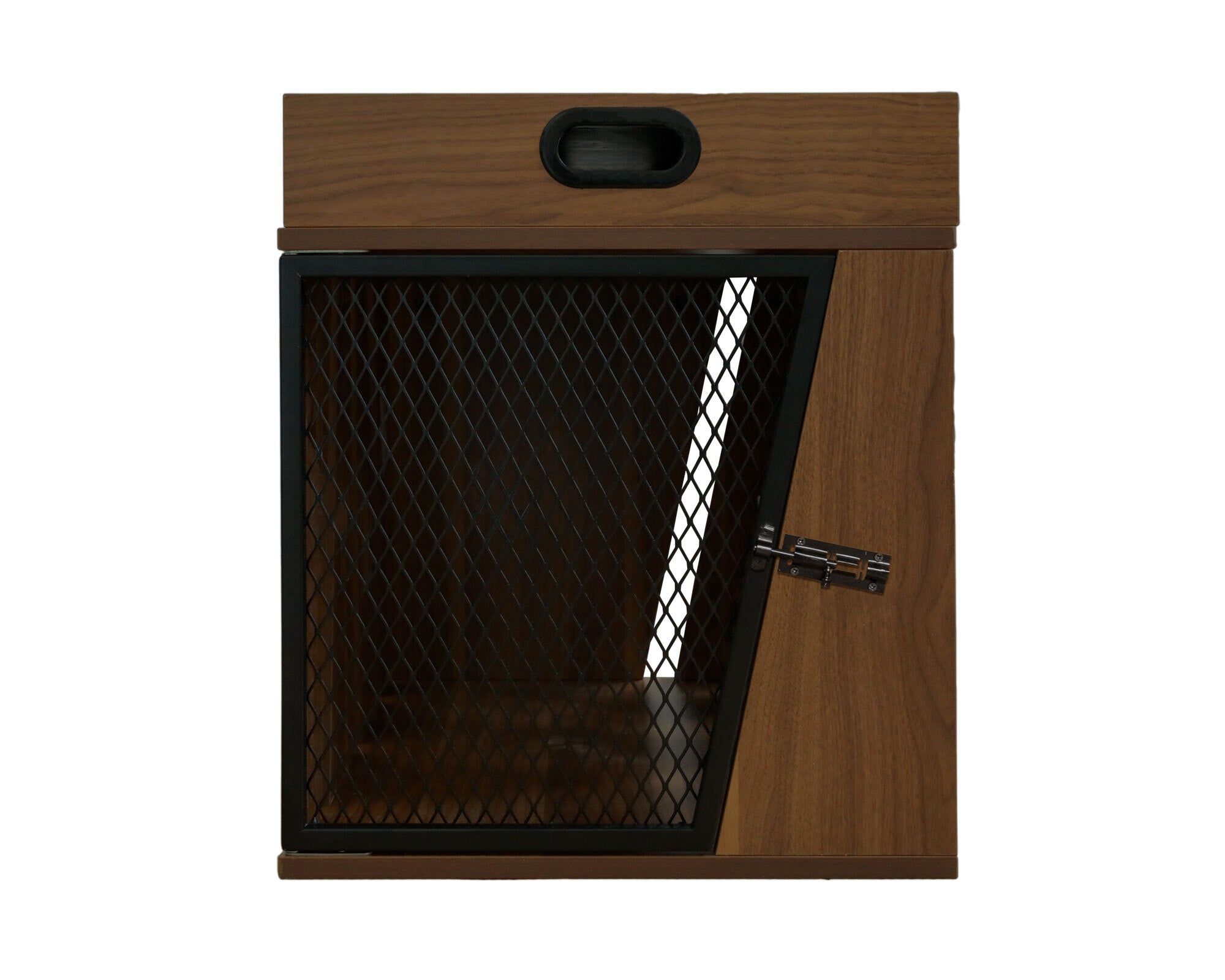 Lucky Kennels Penny Pet Crate Stylish Dog Furniture with Sleek Black Metal gate, enhances Airflow and Visibility.