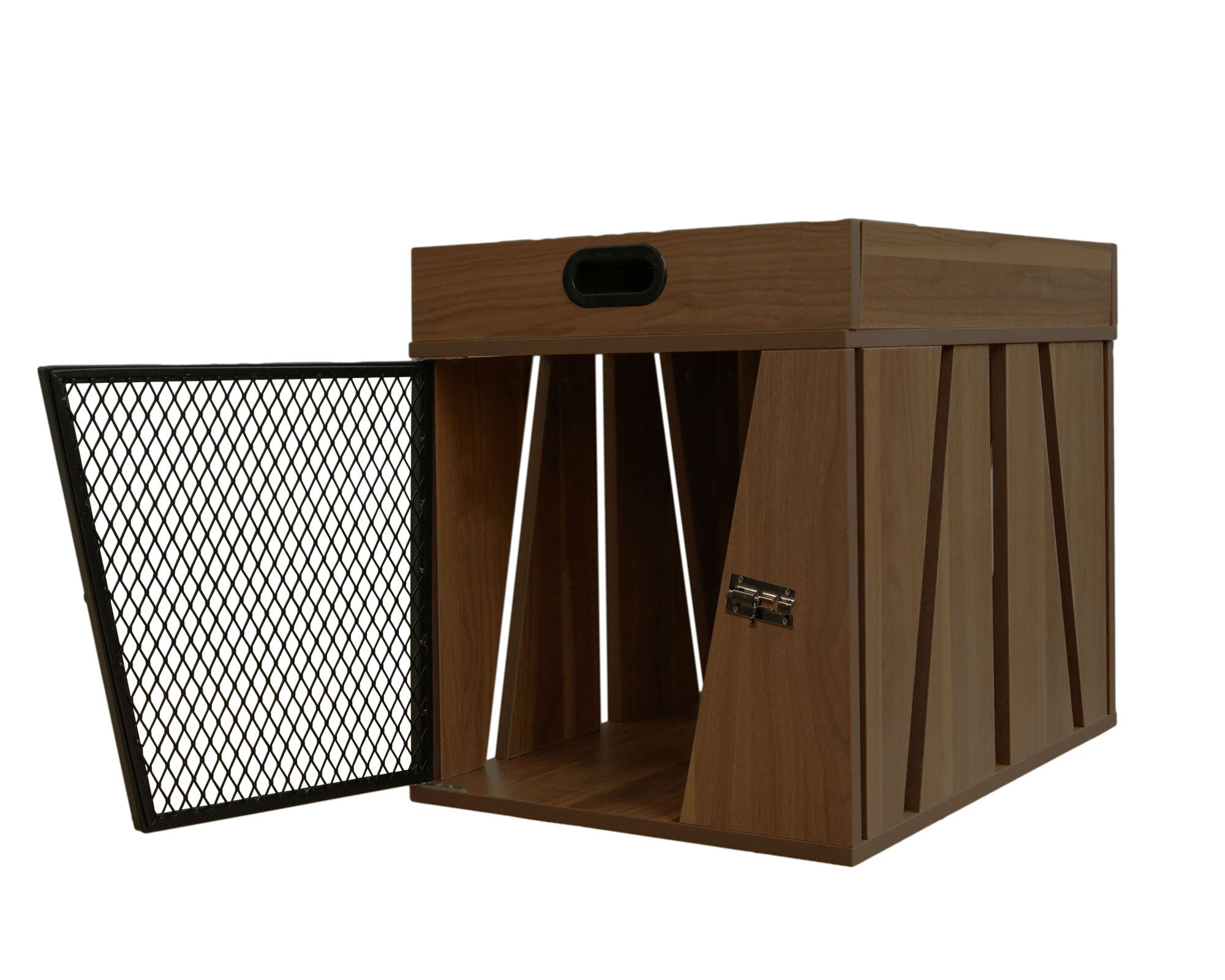 Lucky Kennels Penny Pet Crate Stylish Dog Furniture with Sleek Black Metal gate, enhances Airflow and Visibility.