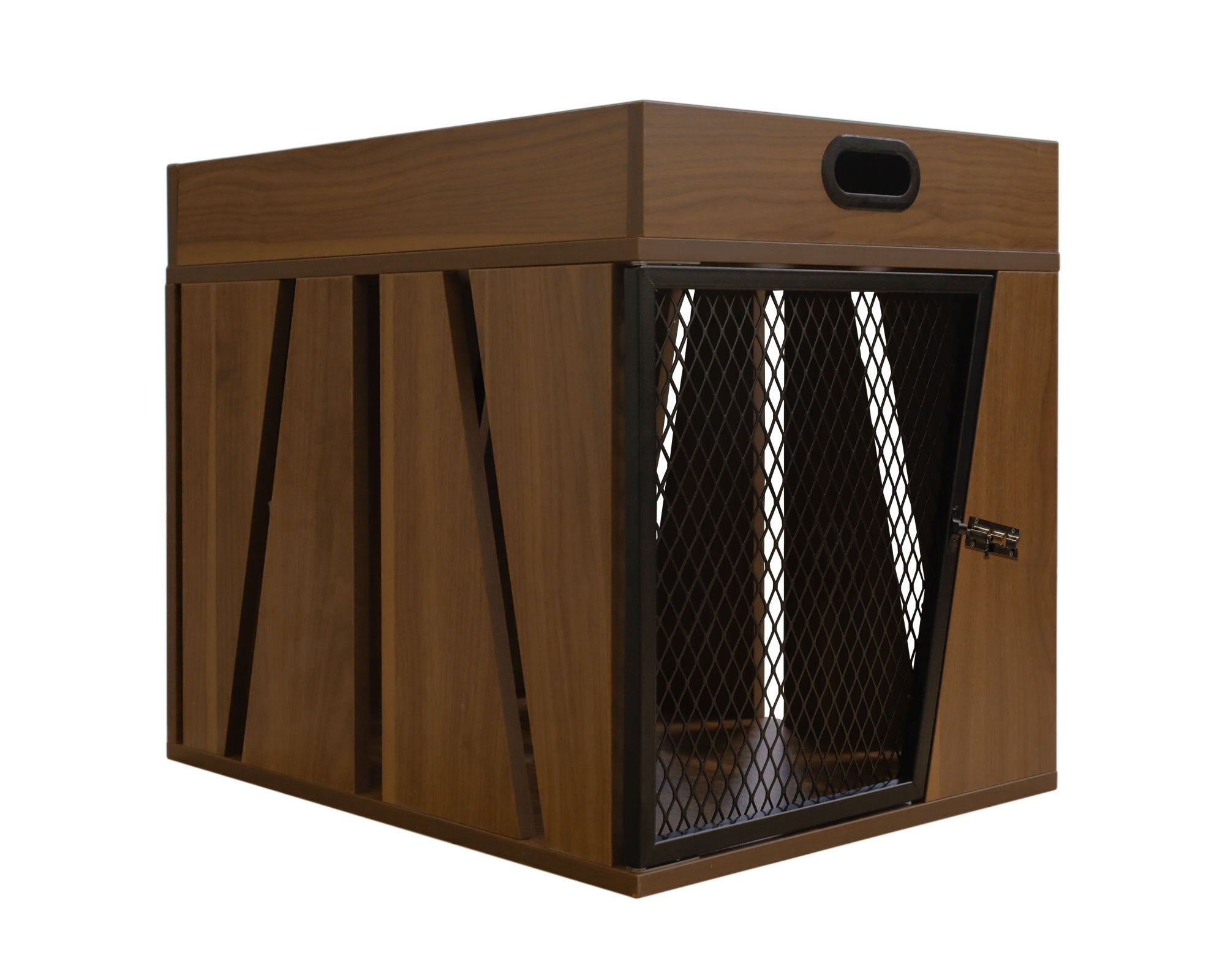Lucky Kennels Penny Pet Crate Stylish Dog Furniture with Sleek Black Metal gate, enhances Airflow and Visibility.